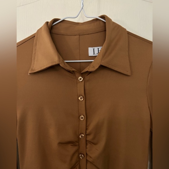 Leau Ruched Brown Mini Dress - Picture 2 of 9